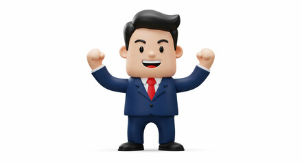 Triumphant businessman cartoon celebrates success