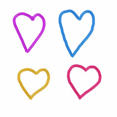 Four hand-drawn hearts, each in a vibrant color, arranged against a clean backdrop, symbolizing love, affection, and emotion. A simple, yet expressive design perfect for conveying warmth and care.