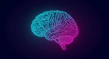 Neon Brain Circuitry Abstract Illustration of the Human Mind, Neural Networks, and Artificial Intelligence
