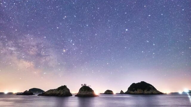 time lapse over the iland with galaxy