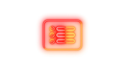Neon rectangle-list icon glowing with transparent background