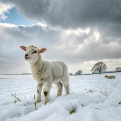 Fototapeta premium a tiny lamb in winter chill