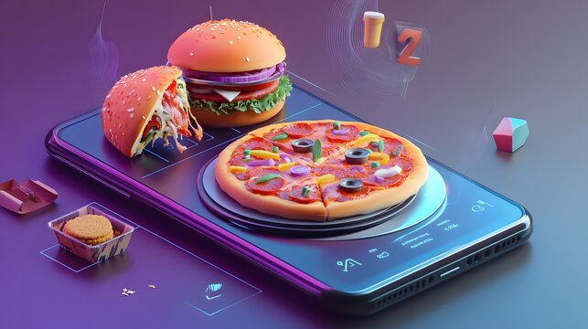 Food delivery service via smartphone illustration.