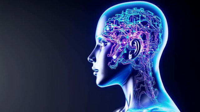 Profile of a Female Humanoid: Visualizing AI, Machine Learning, and Digital Consciousness with Neural Networks and Data Streams in a Futuristic Technological Concept on Black Background1. - Powered by Adobe