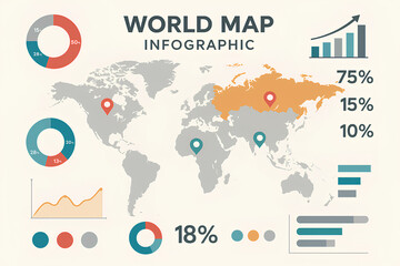 World Map Infographic Data Visualization of Global Statistics and Trends