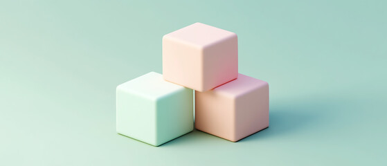 Obraz premium Pastel colored 3D cubes stack on mint background