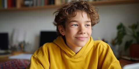 Young disabled student engaging in online learning at home