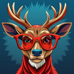 Stylish Deer Portrait Wearing Red Glasses