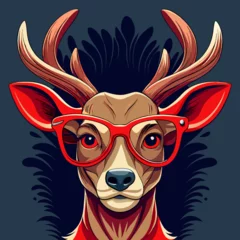 Fototapete Rund Stylish Deer Portrait Wearing Red Glasses © Najmul Design Hub