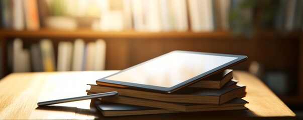 Digital age learning tablet books on table stylus study online education technology knowledge home