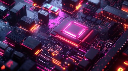 Fototapeta premium Complex circuit board with glowing components