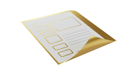 Isolated Golden Checklist Document with Corner Curl