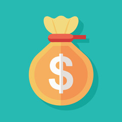 Money Bag Icon Flat Design Illustration for Finance