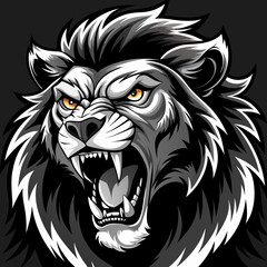 Obraz premium Aggressive Roaring Lion Head Vector Illustration