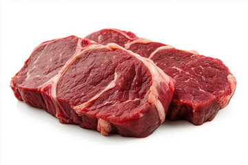 Fresh Cuts of Raw Red Meat on White Background for Culinary Use