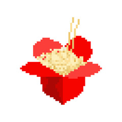 Chinese noodles in box pixel art. 8 bit Traditional food in China