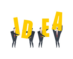 idea people with letters. Business team comes up with concept idea