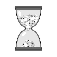 Hourglass with skulls. Glass hourglass and skull. Concept - time is death.