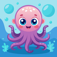 Adorable Cartoon Baby Octopus in the Ocean