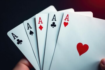 Four aces fanned out, showing card backs and faces , abstract, hearts