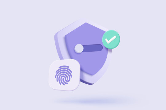 3d fingerprint cyber secure icon. Digital security authentication concept. finger scan for authorization, identity. 3d fingerprint scanning sign vector render illustration on purple background