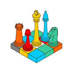 Multicolored chess. Chess game sign for chess club. Concept symbol of the game