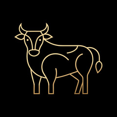 Elegant Golden Line Art Bull Illustration on Black Background