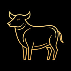 Elegant Golden Outline of a Cow on Black Background
