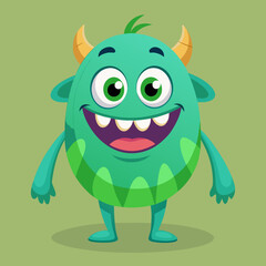 Happy Green Cartoon Monster Character Illustration