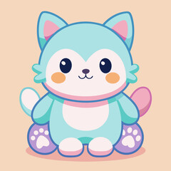Adorable Pastel Blue Plush Toy Kitten Cartoon Illustration