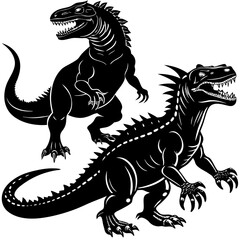 Two Powerful Black Silhouette Dinosaurs Prehistoric Creatures
