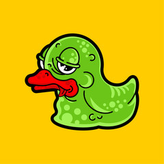 Old rubber duck with wrinkles. Tired toy