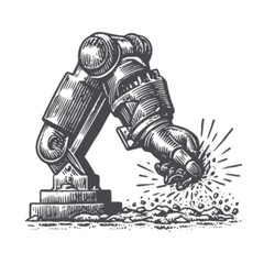 Detailed Engraving of a Robot Arm with Dynamic Action Effect