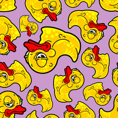 Old rubber duck with wrinkles pattern seamless. Tired toy background. Baby fabric texture