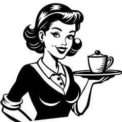 Retro Diner Waitress Serving Coffee in Vintage Style