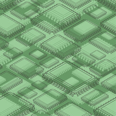 CPU PC pattern seamless. Processor background. Central processing system for computer texture