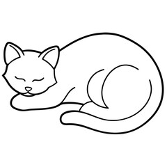 Sleeping Cat Line Art Illustration for Coloring Book