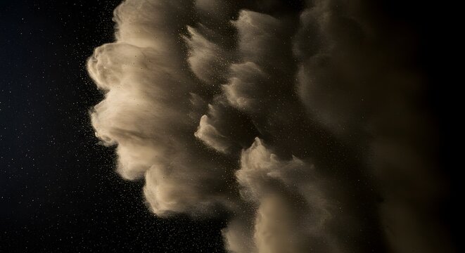 A cloud of dust and particles against a dark background with scattered bright spots