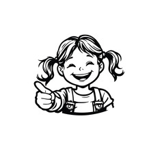 Cheerful Young Girl with Pigtails Giving a Thumbs-Up, Casual and Friendly Gesture Representing Positivity and Approval, Minimalist Vector