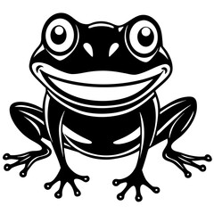Happy Smiling Frog Cartoon Illustration Black and White