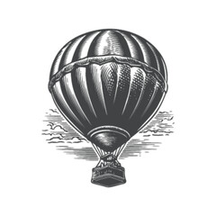Obraz premium Vintage Hot Air Balloon Engraving Illustration in Black and White
