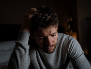 Sad young man with headache.