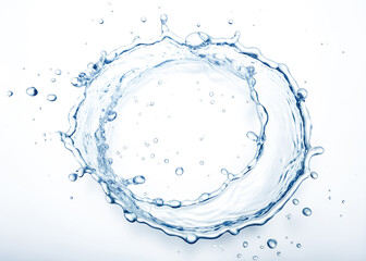 Top view of splashing water in circle shape isolated on white background and generated with AI