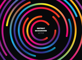 Abstract colorful neon circles frame isolated on black background. Colour vector 3D gradient rainbow lines. Graphic elements, poster layout, web design, header, poster or wallpaper template.