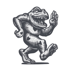 Fototapeta premium Vintage Engraving of a Playful Frog in Motion with Fun Expression