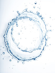 Top view of splashing water in circle shape isolated on white background and generated with AI