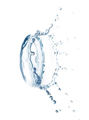Side view of splashing water in circle shape isolated on white background and generated with AI
