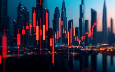 Cityscape financial data overlay