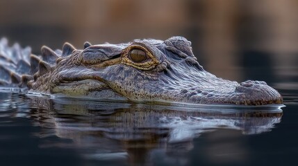 Naklejka premium A close-up of a crocodile's head partially submerged in water.