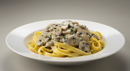 Pasta with Mushroom Cream Sauce on Plate Delicious Italian Cuisine